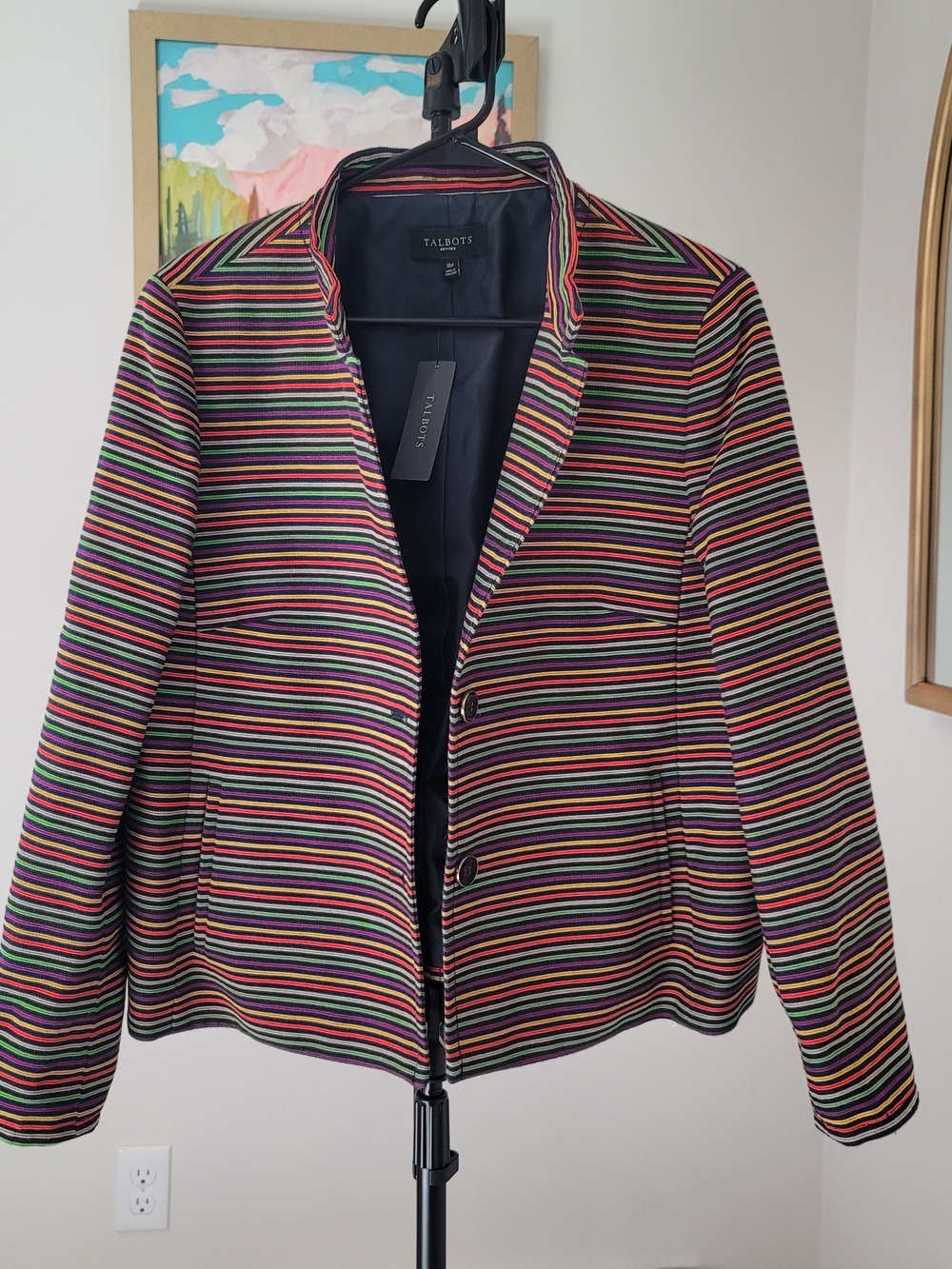 NWT TALBOTS Rainbow Stripe Blazer Mandarin Collar Women's Multicolor Size 16P